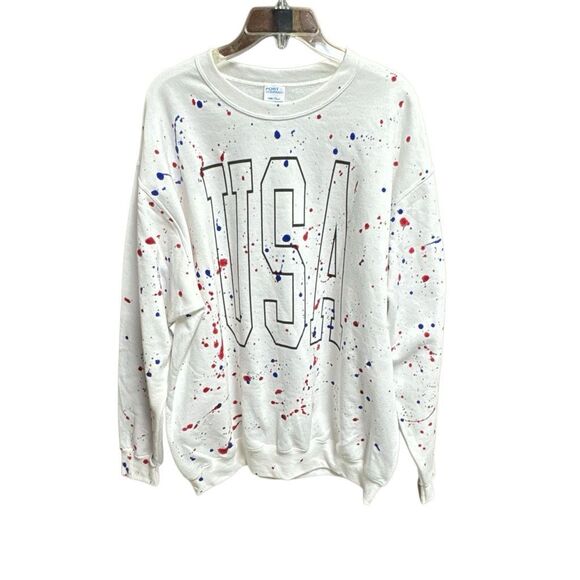 USA Unisex Splattered Red/Blue Sweatshirt Size XL NEW - Picture 1 of 5